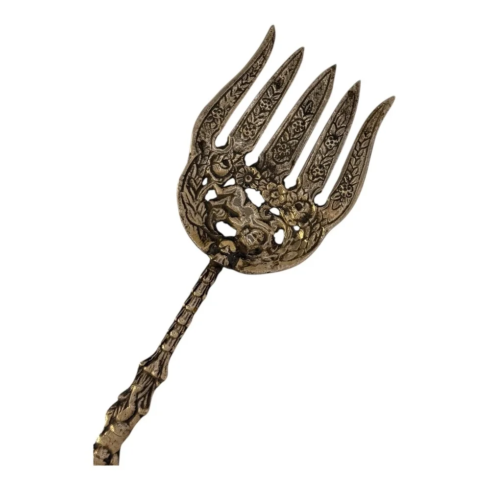 Vintage‎ Silver Plated Salad Serving Set Fork Spoon Cherub Made in Italy Ornate